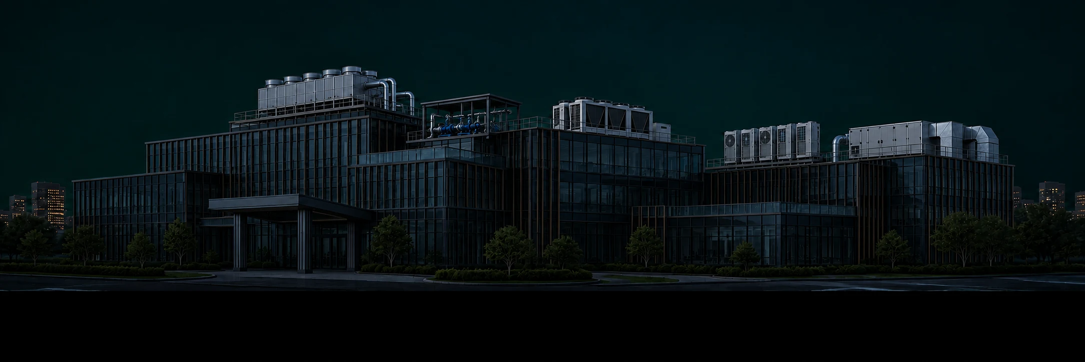 Commercial building with rooftop cooling equipment