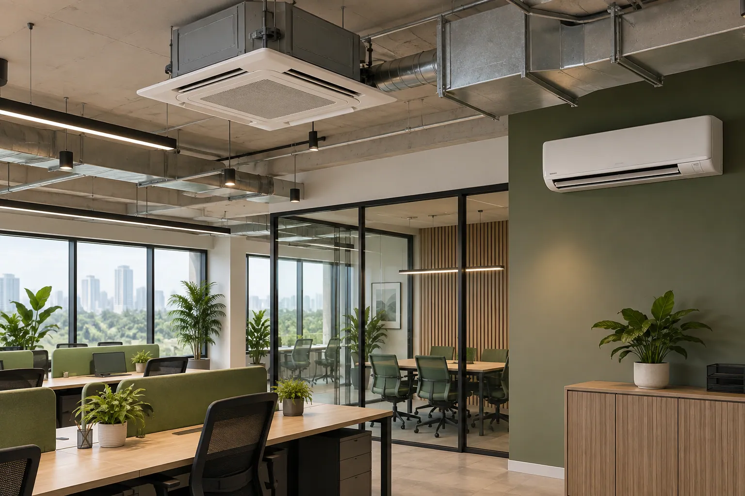 Representative commercial office with installed air-conditioning equipment